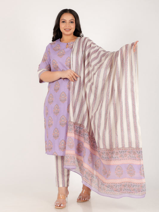 Soft Cotton Floral Straight Purple Kurta