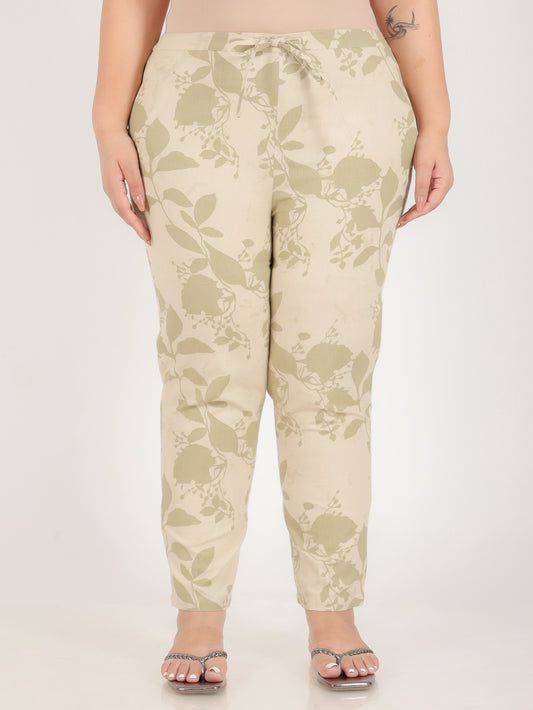 Linen Cotton Foliage Green Tapered Trousers