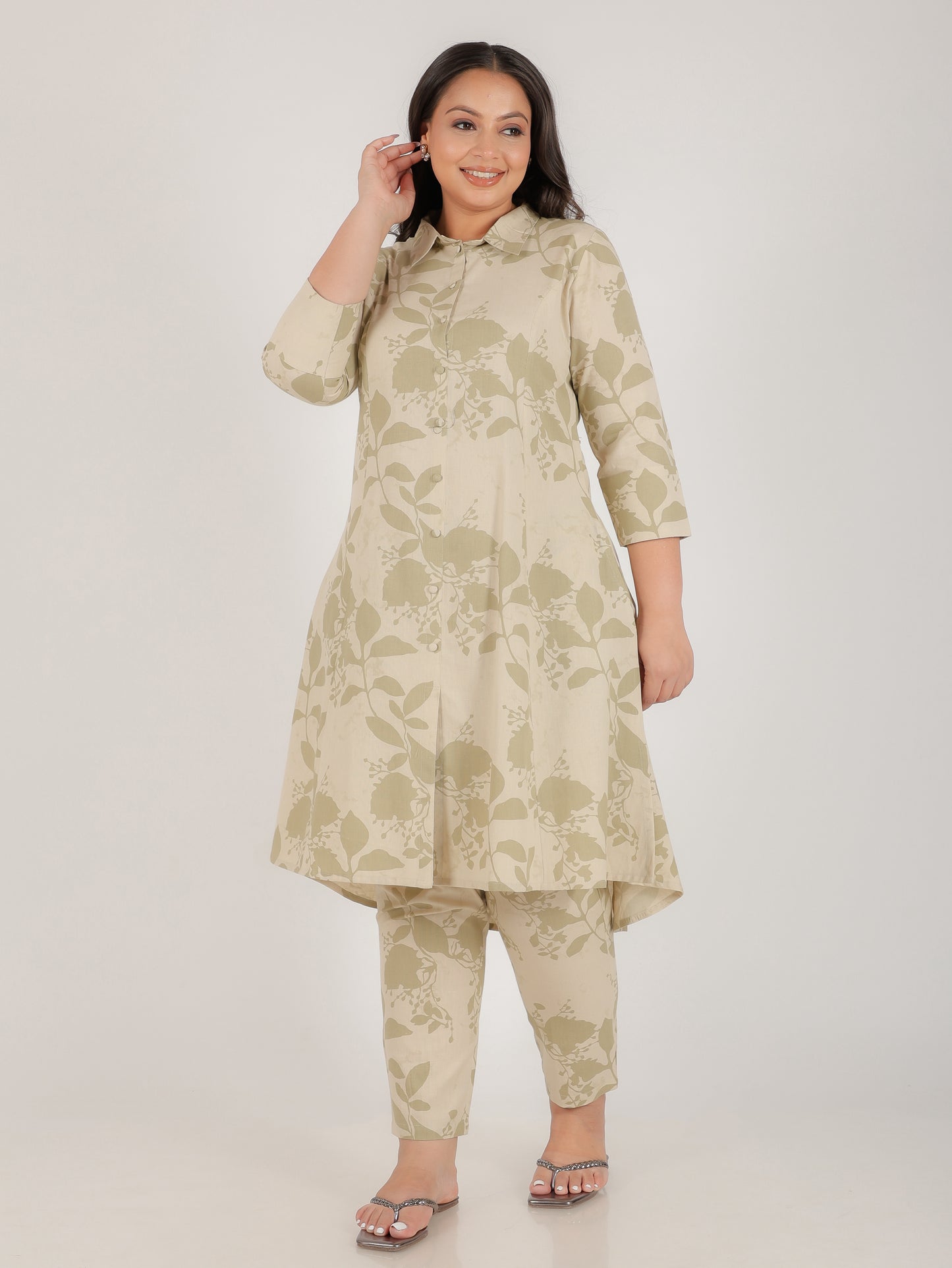 Linen Cotton Foliage Kurta