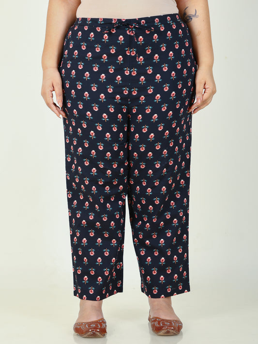 Soft Cotton Floral Black Straight Trousers