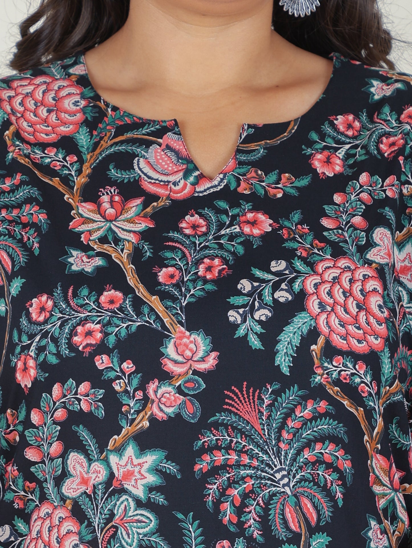 Soft Cotton Floral Straight Black Kurta