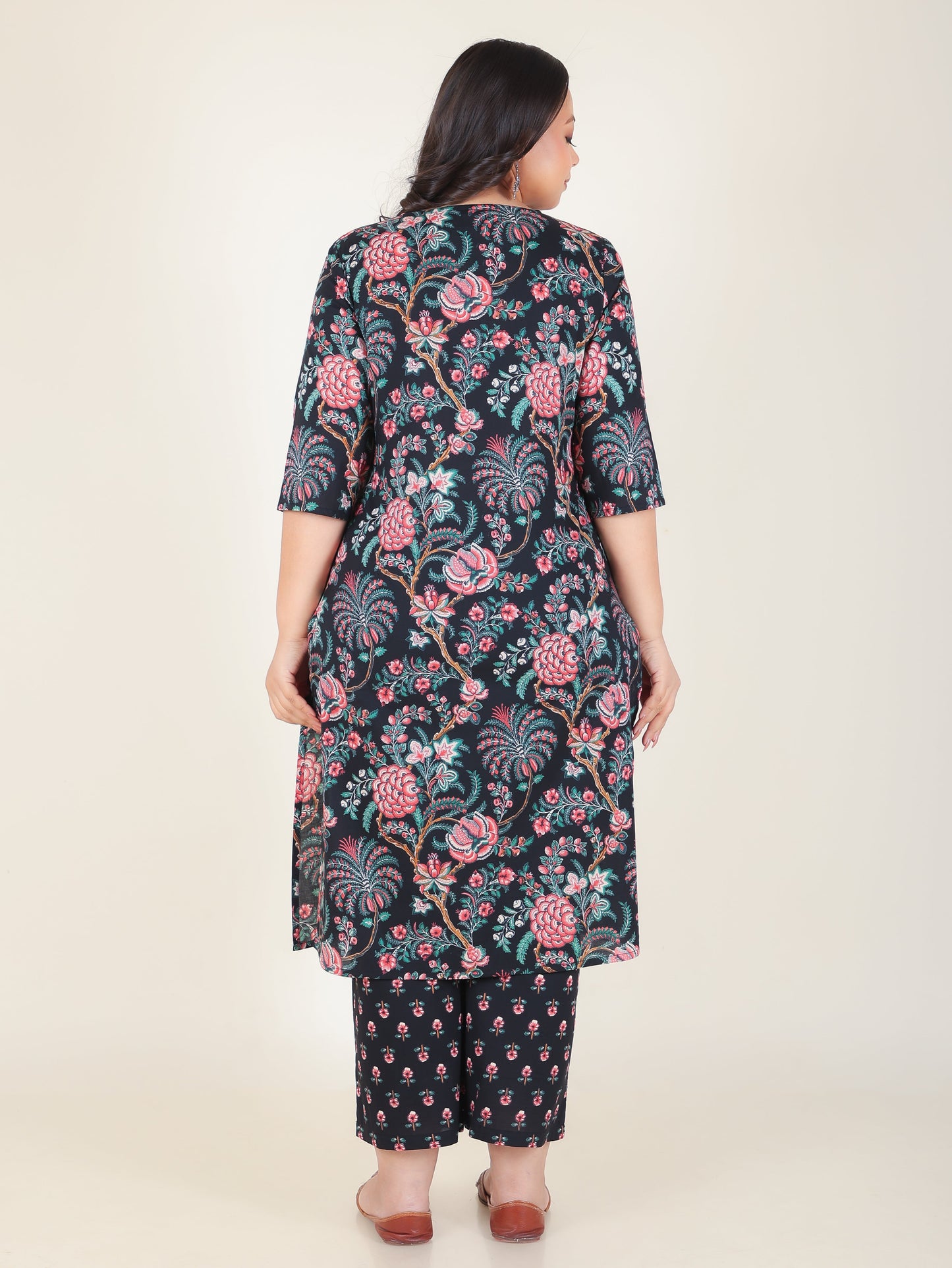 Soft Cotton Floral Straight Black Kurta