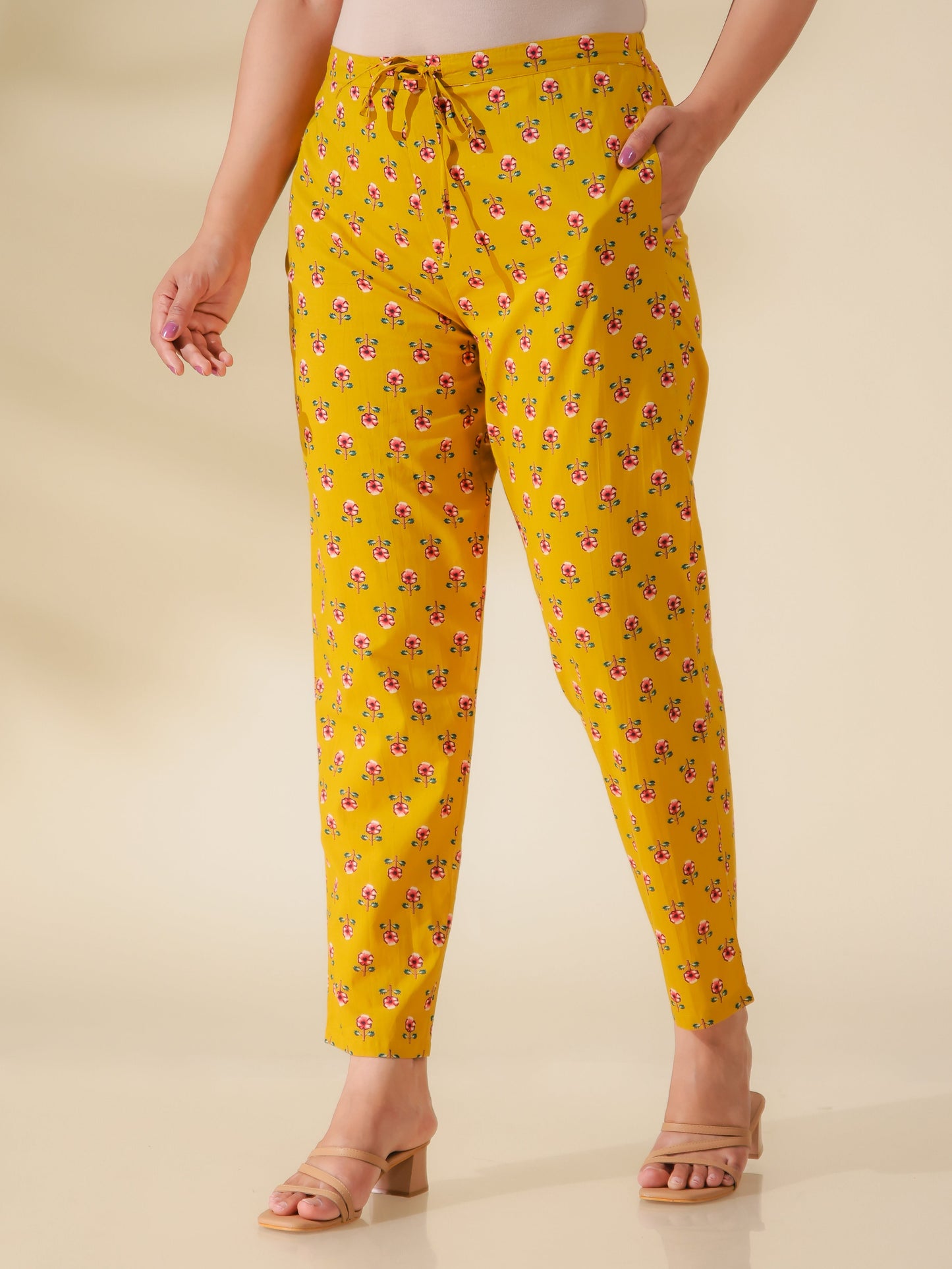 Soft Cotton Foliage High Low Yellow Kurta