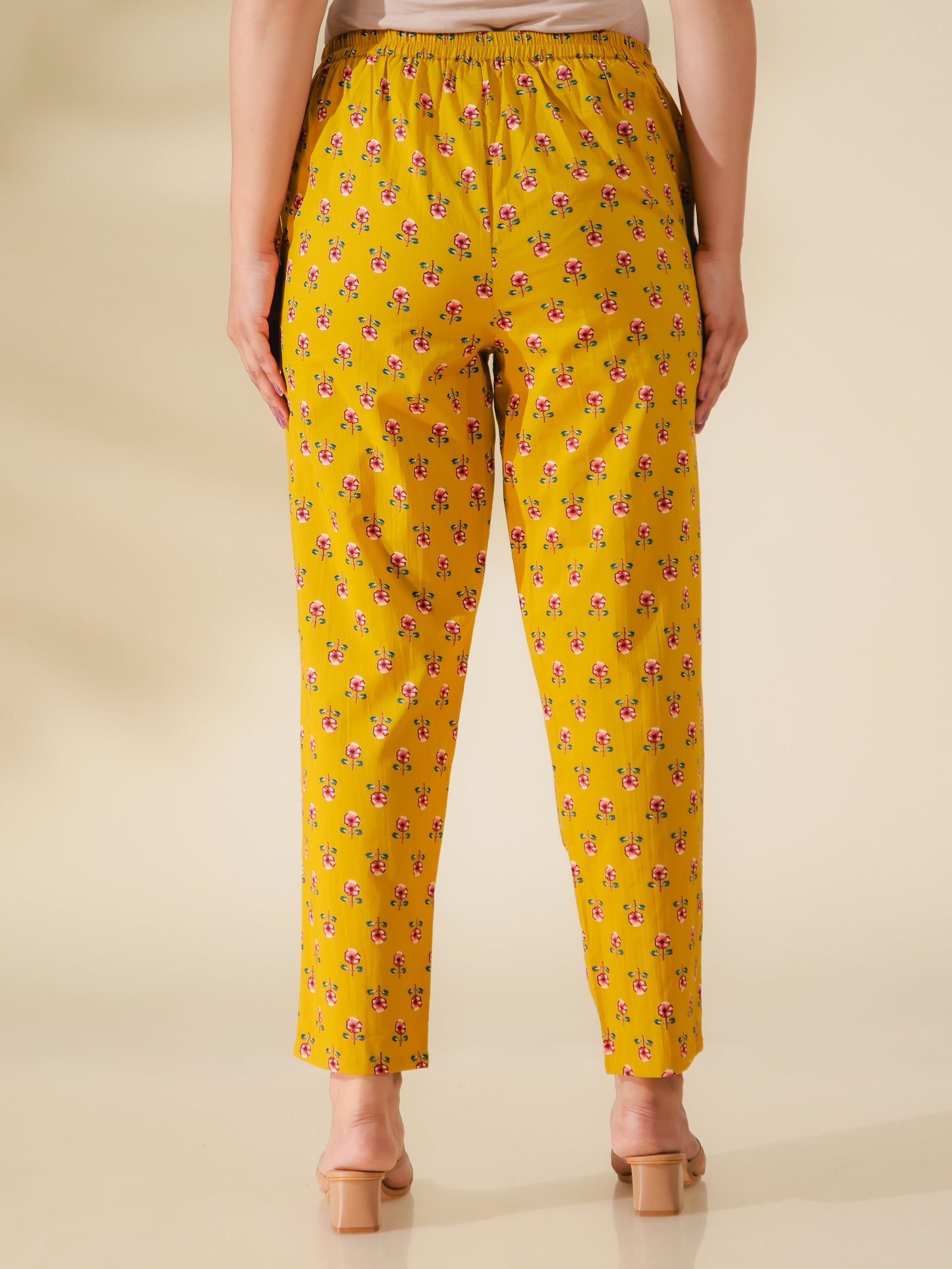 Soft Cotton Foliage High Low Yellow Kurta