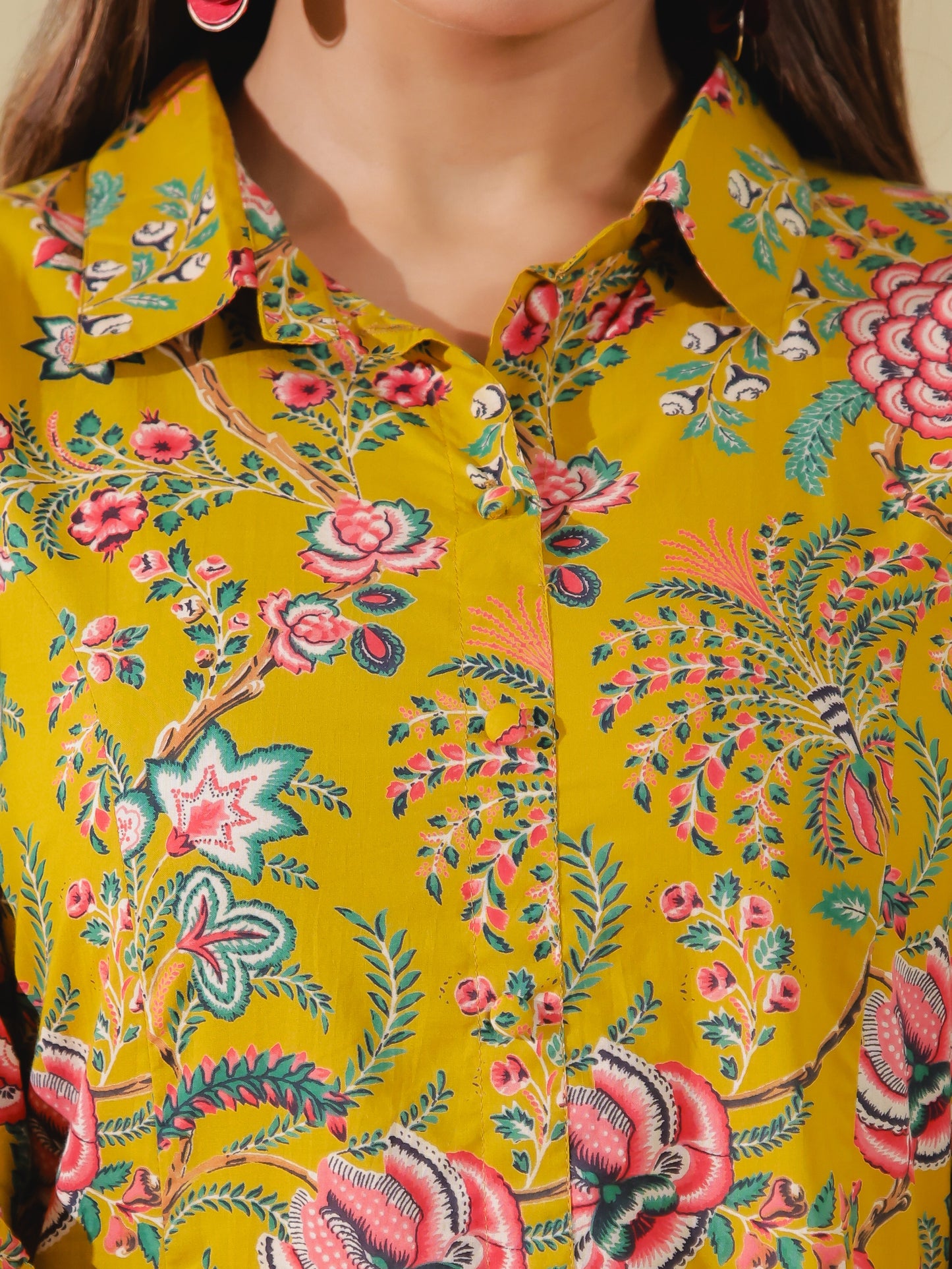 Soft Cotton Foliage High Low Yellow Kurta