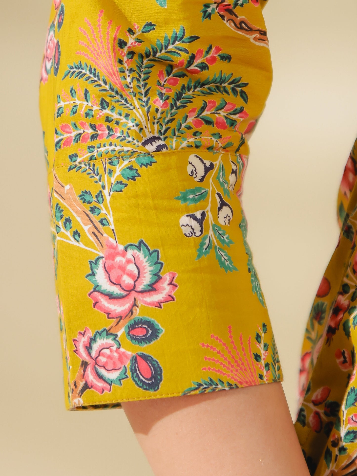 Soft Cotton Foliage High Low Yellow Kurta