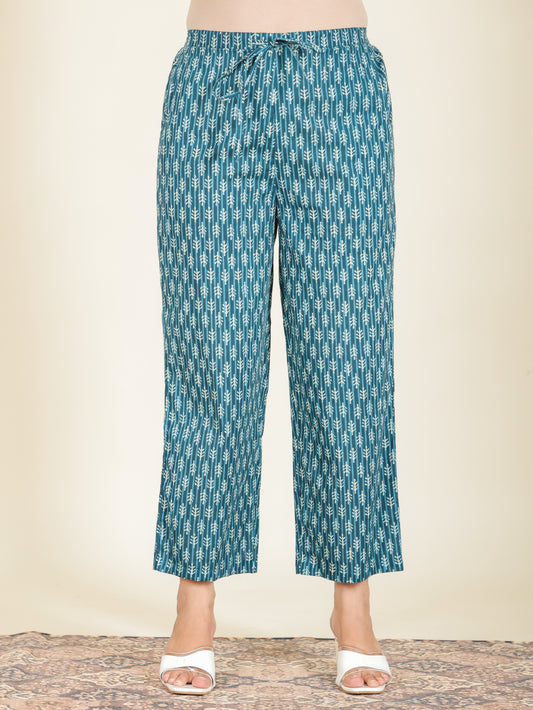 Soft Cotton Striped Blue Straight Trousers