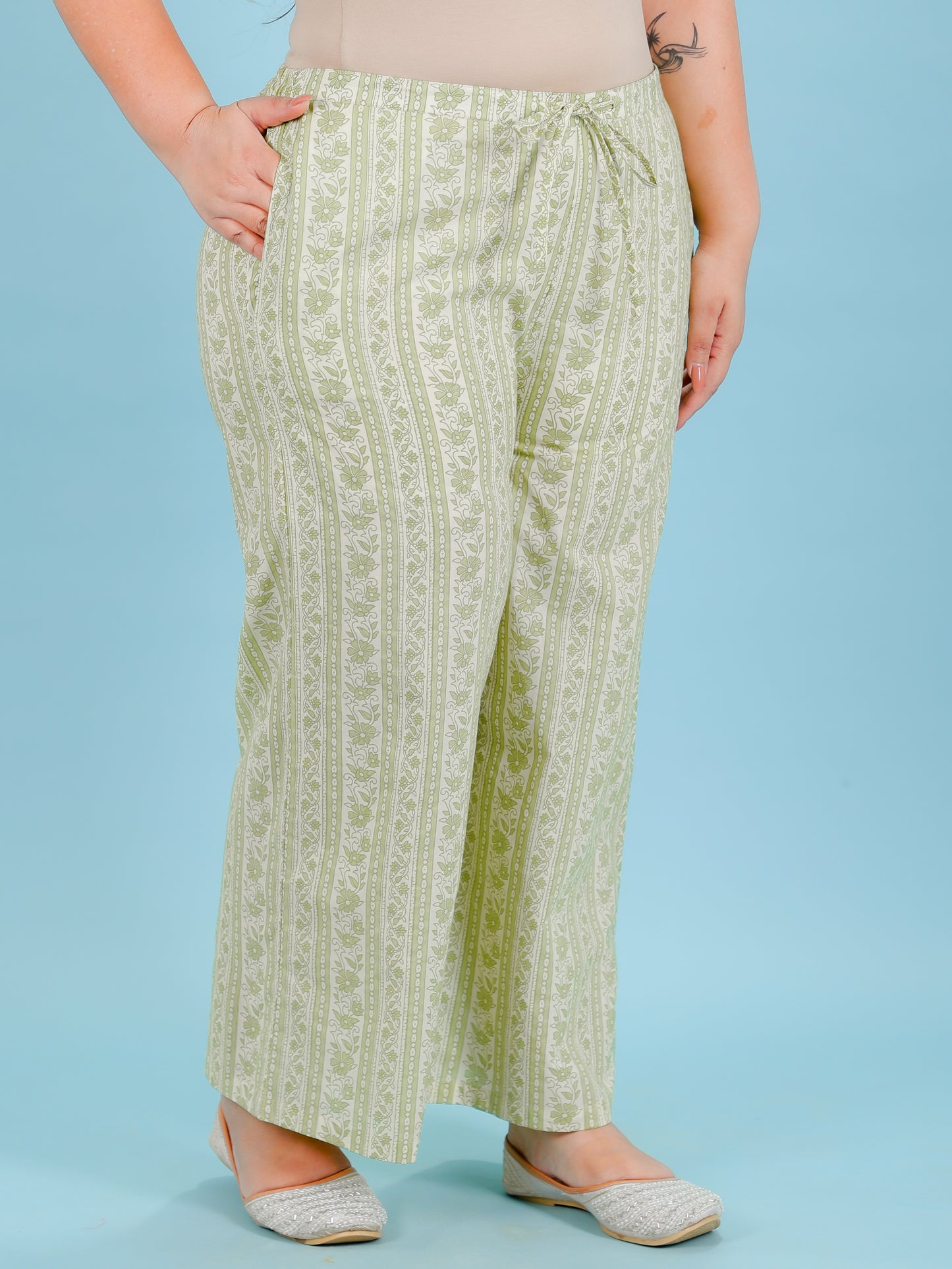 Soft Cotton Floral A-line Green Kurta