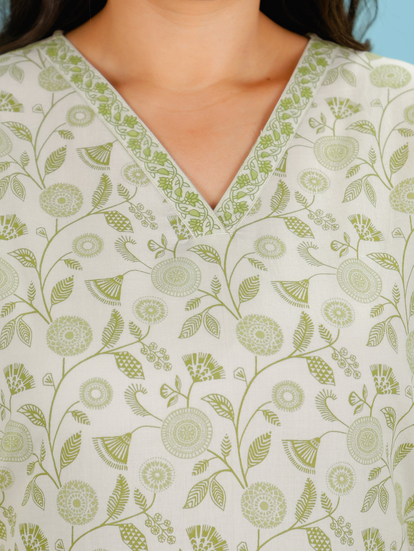 Soft Cotton Floral A-line Green Kurta