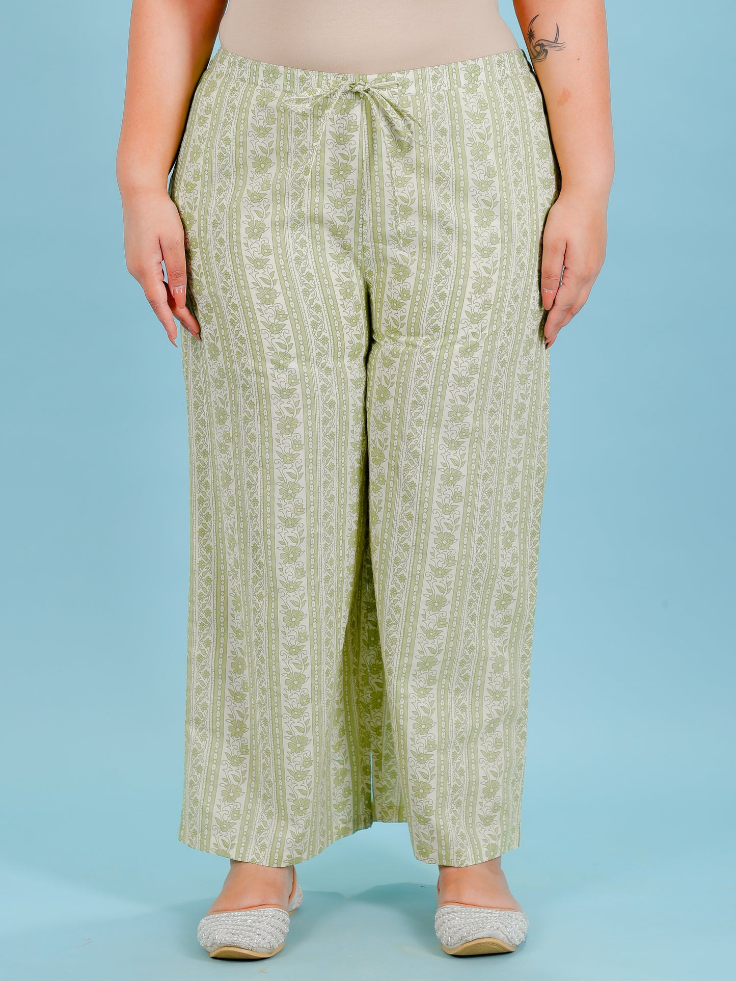 Soft Cotton Floral A-line Green Kurta