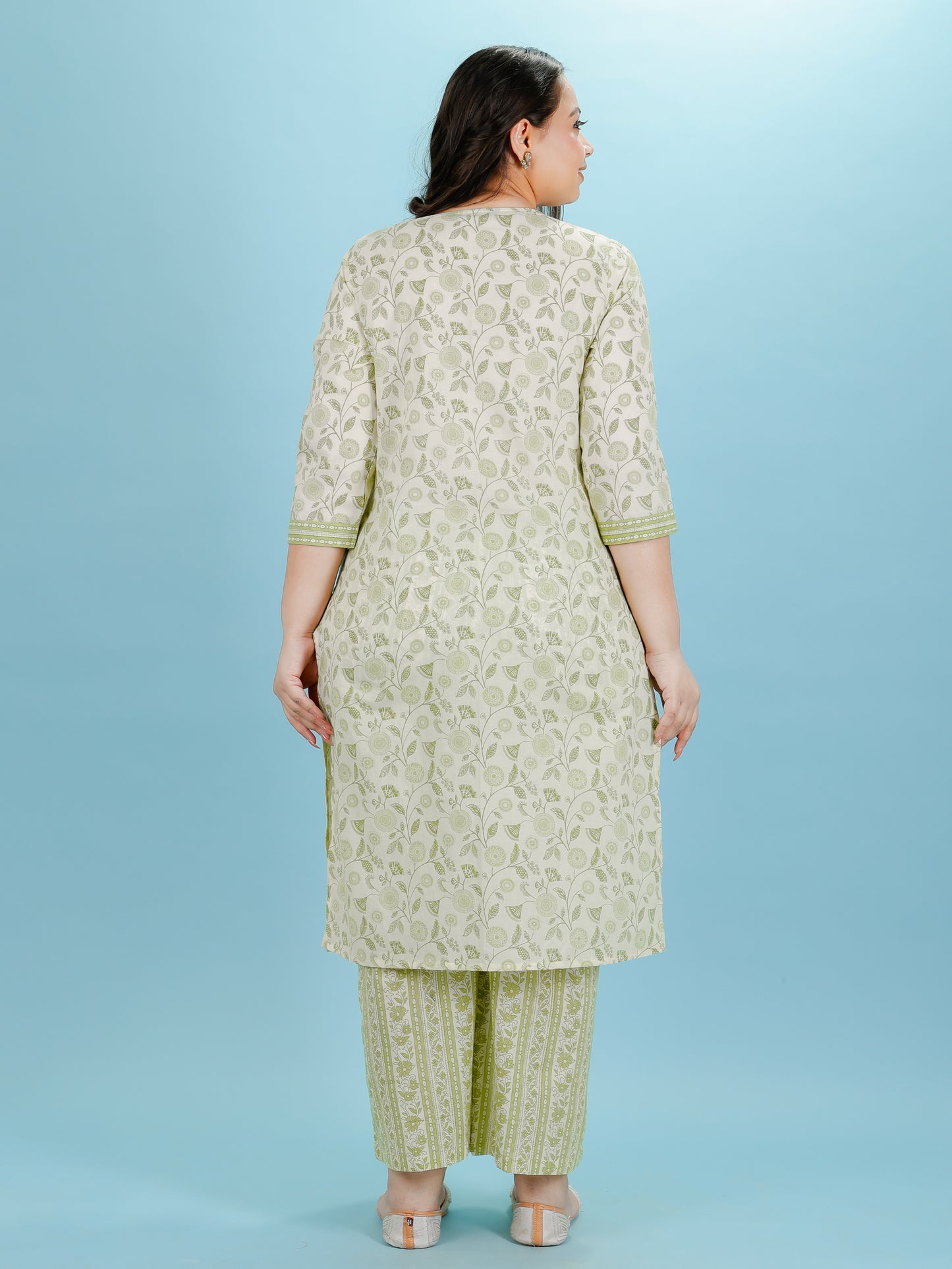 Soft Cotton Floral A-line Green Kurta