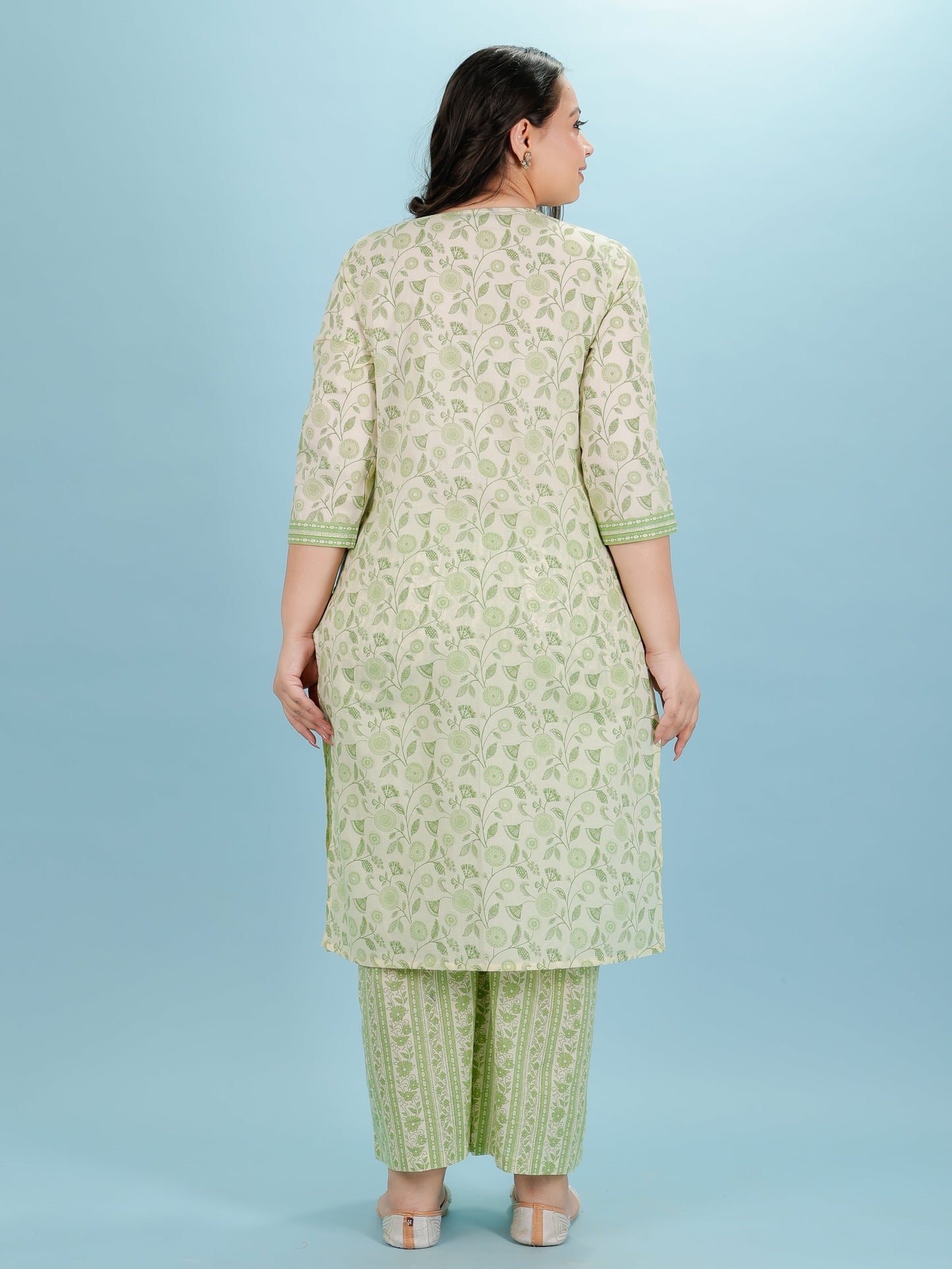 Soft Cotton Floral Straight Green Kurta