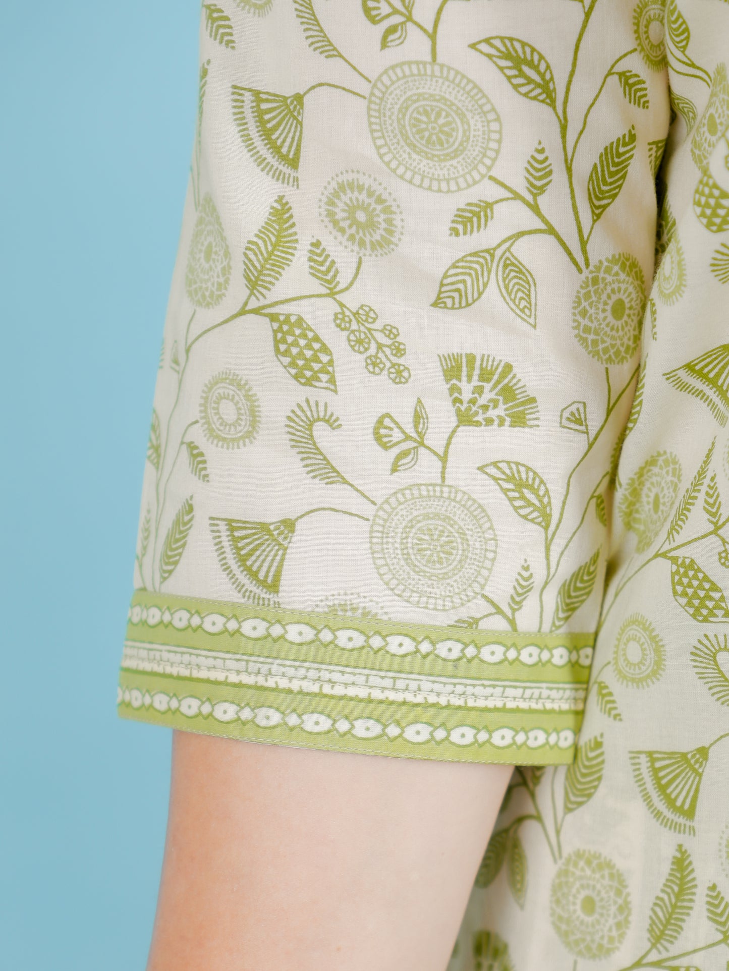 Soft Cotton Floral A-line Green Kurta