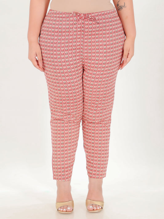 Soft Cotton Striped Red Tapered Trousers