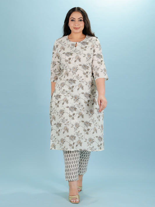 Soft Cotton Floral Straight Black Kurta