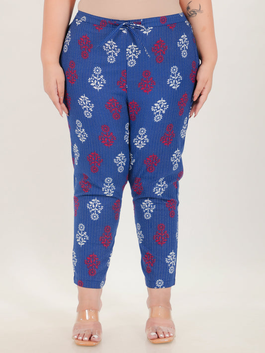 Voile Cotton Floral Pink Tapered Trousers