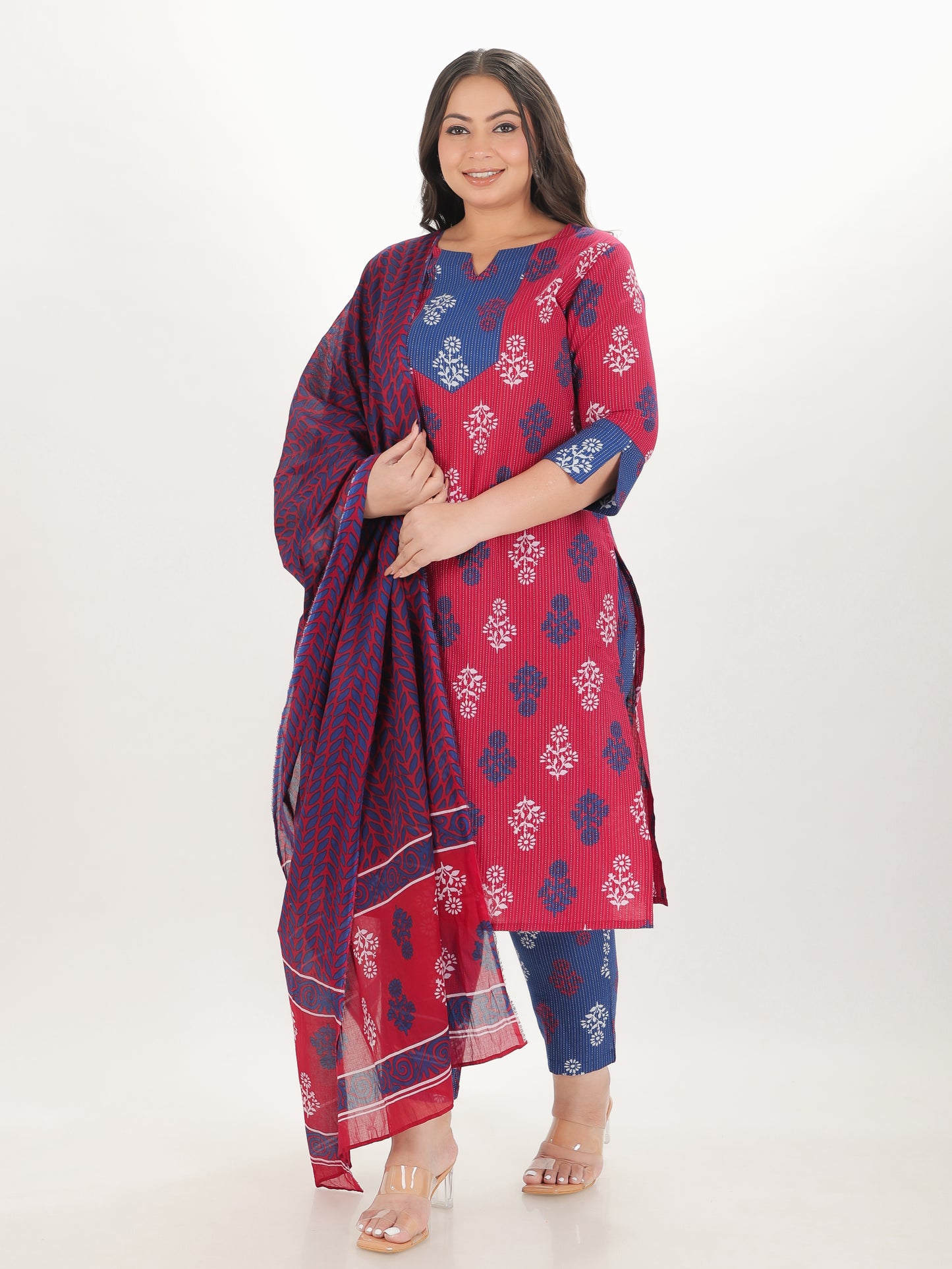Voile Cotton Floral Pink Dupatta