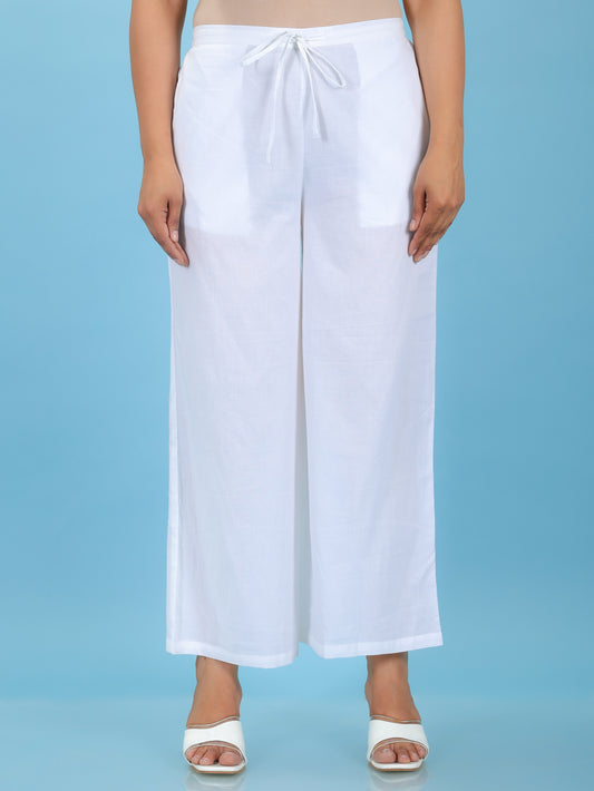 Soft Cotton Solid White Palazzo
