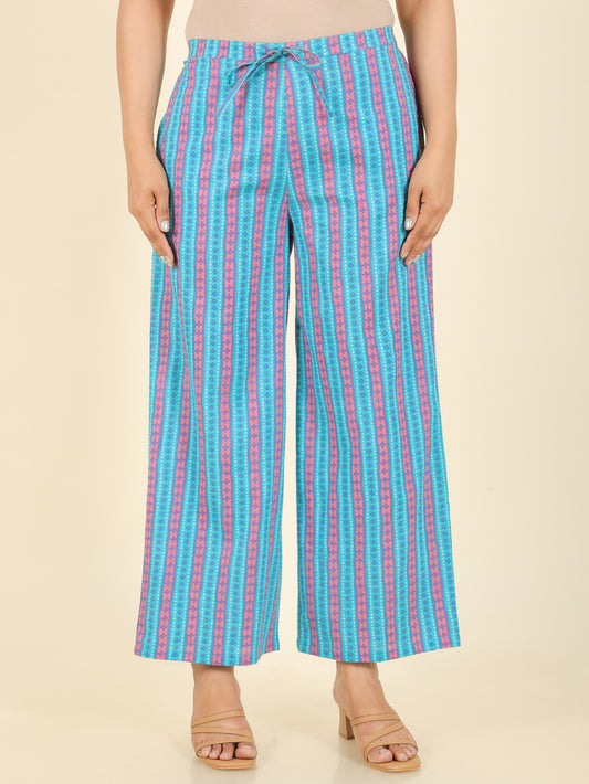 Soft Cotton Striped Turquoise Palazzo