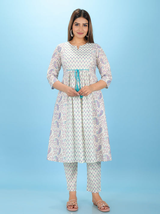 Soft Cotton Paisley Panelled White Kurta