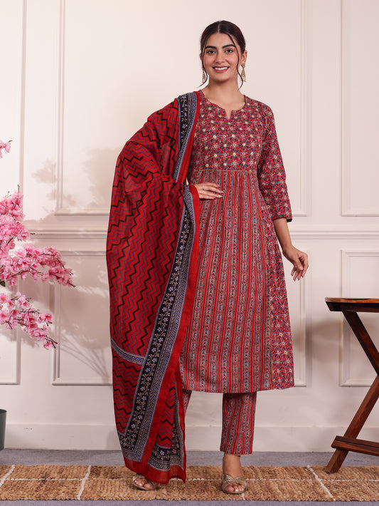 Cotton Voile Striped Red Dupatta