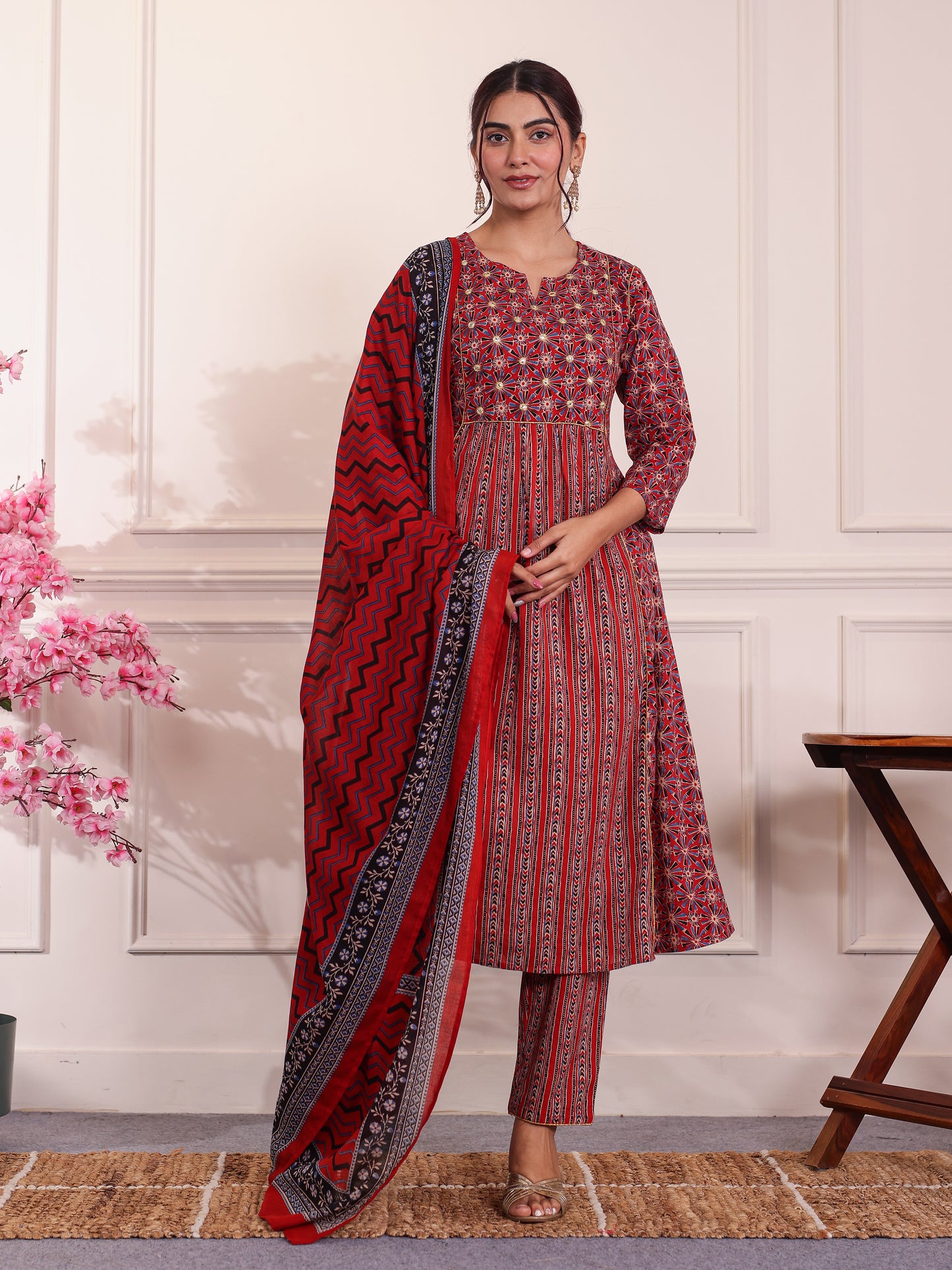 Cotton Voile Striped Red Dupatta