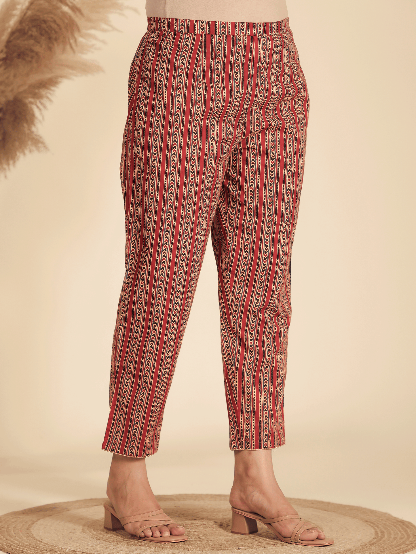 Soft Cotton Geometric Panelled Red Kurta