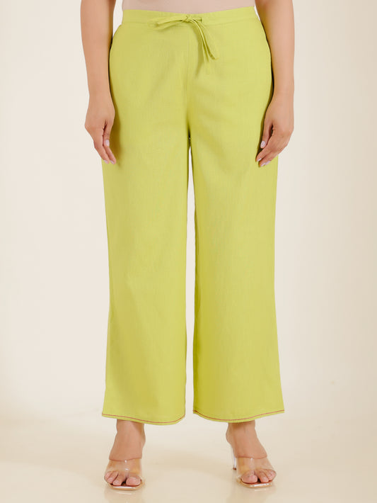 Linen Cotton Solid Green Palazzo