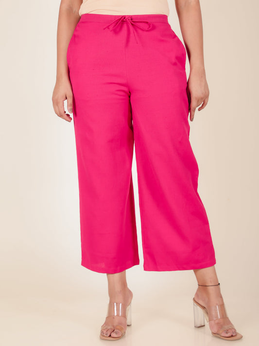 Linen Cotton Solid Pink Palazzo