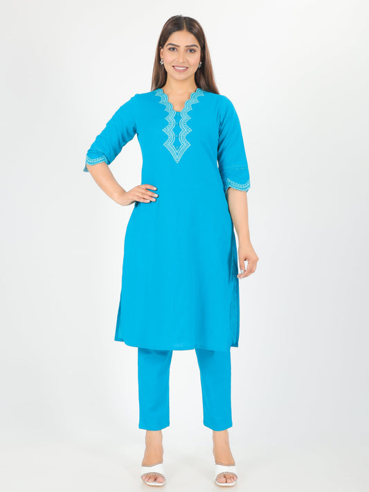 Linen Cotton Solid Straight Green Kurta