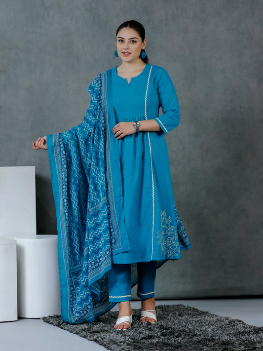 Cotton Voile Striped Blue Dupatta