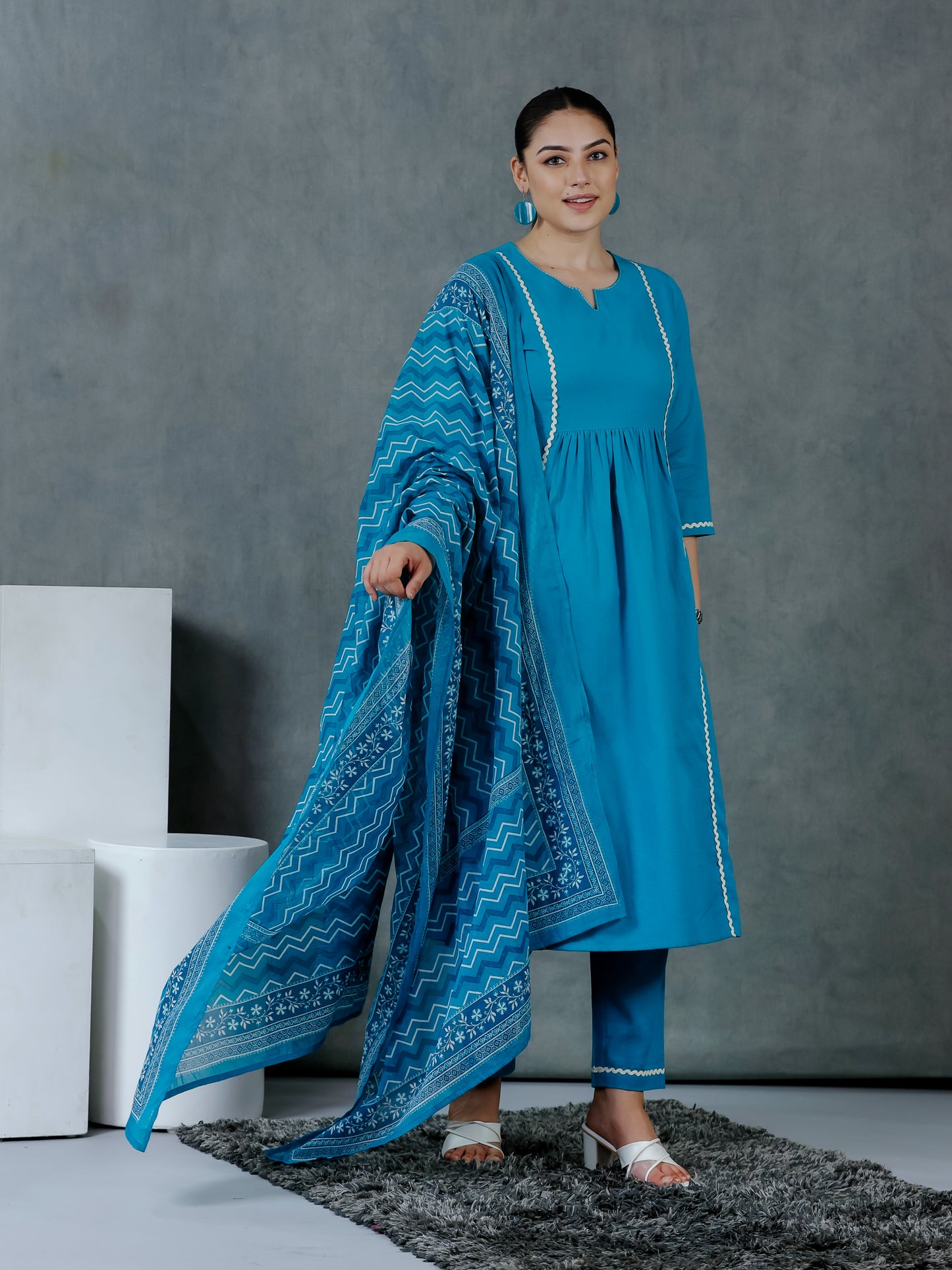Cotton Voile Striped Blue Dupatta