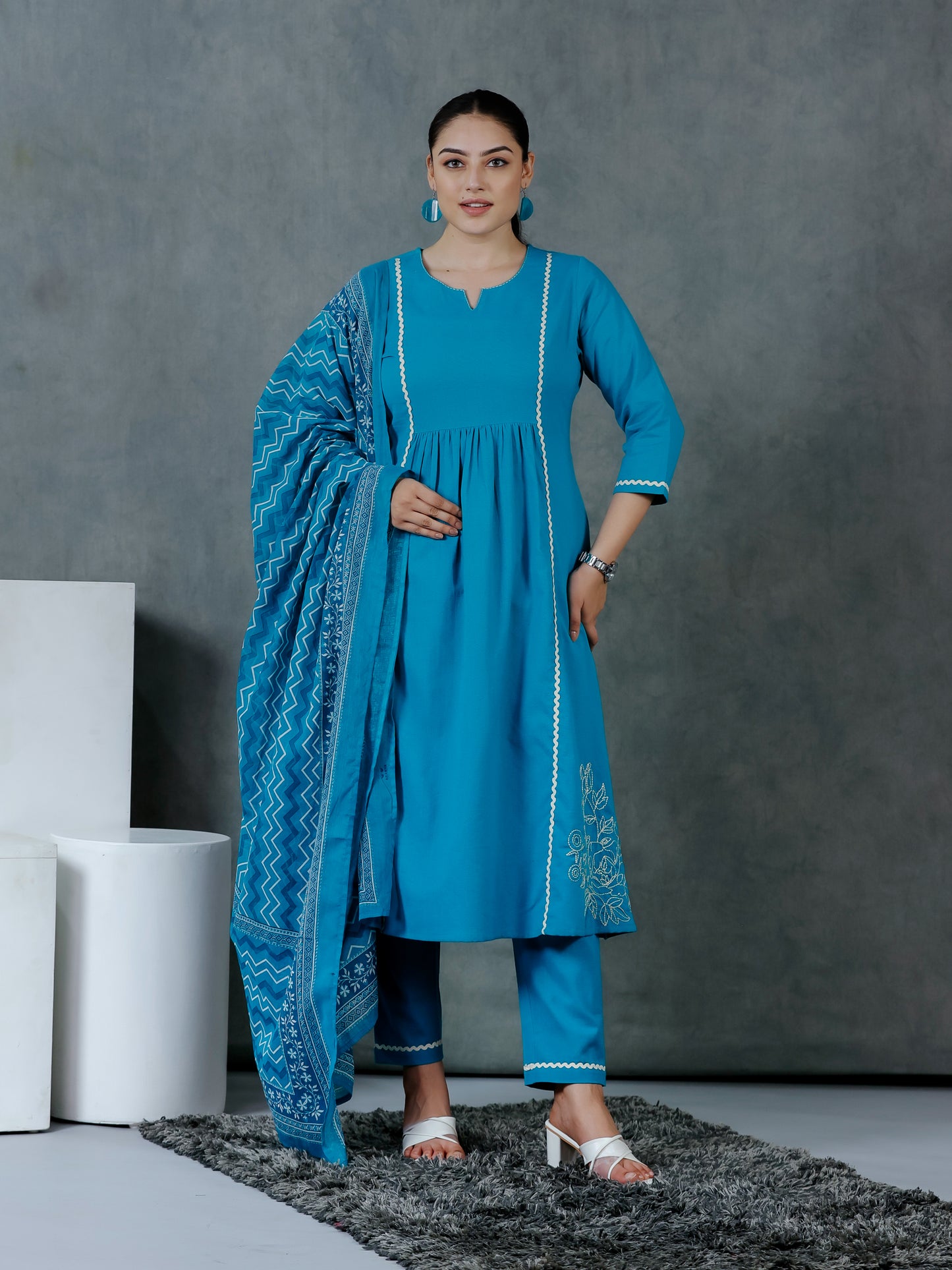Cotton Voile Striped Blue Dupatta