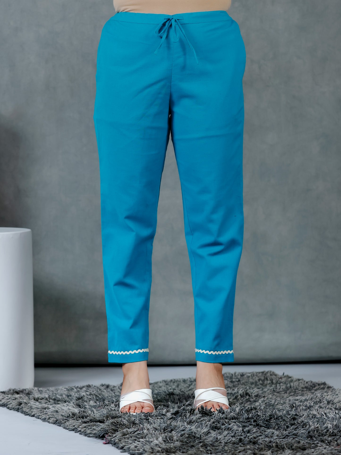 Embroidered Linen Cotton Solid Flared Teal Kurta