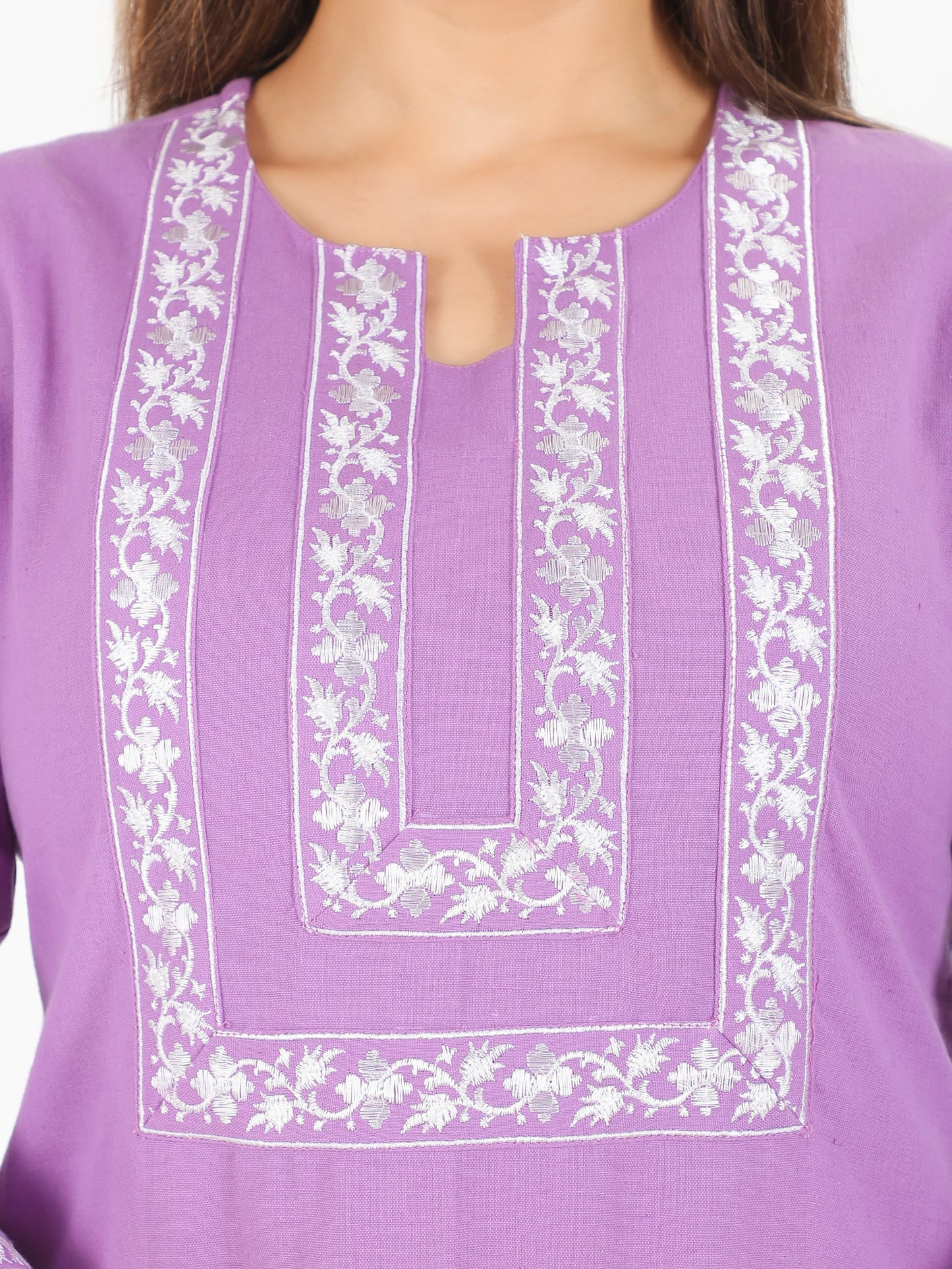 Linen Cotton Solid Embroidered Kurta