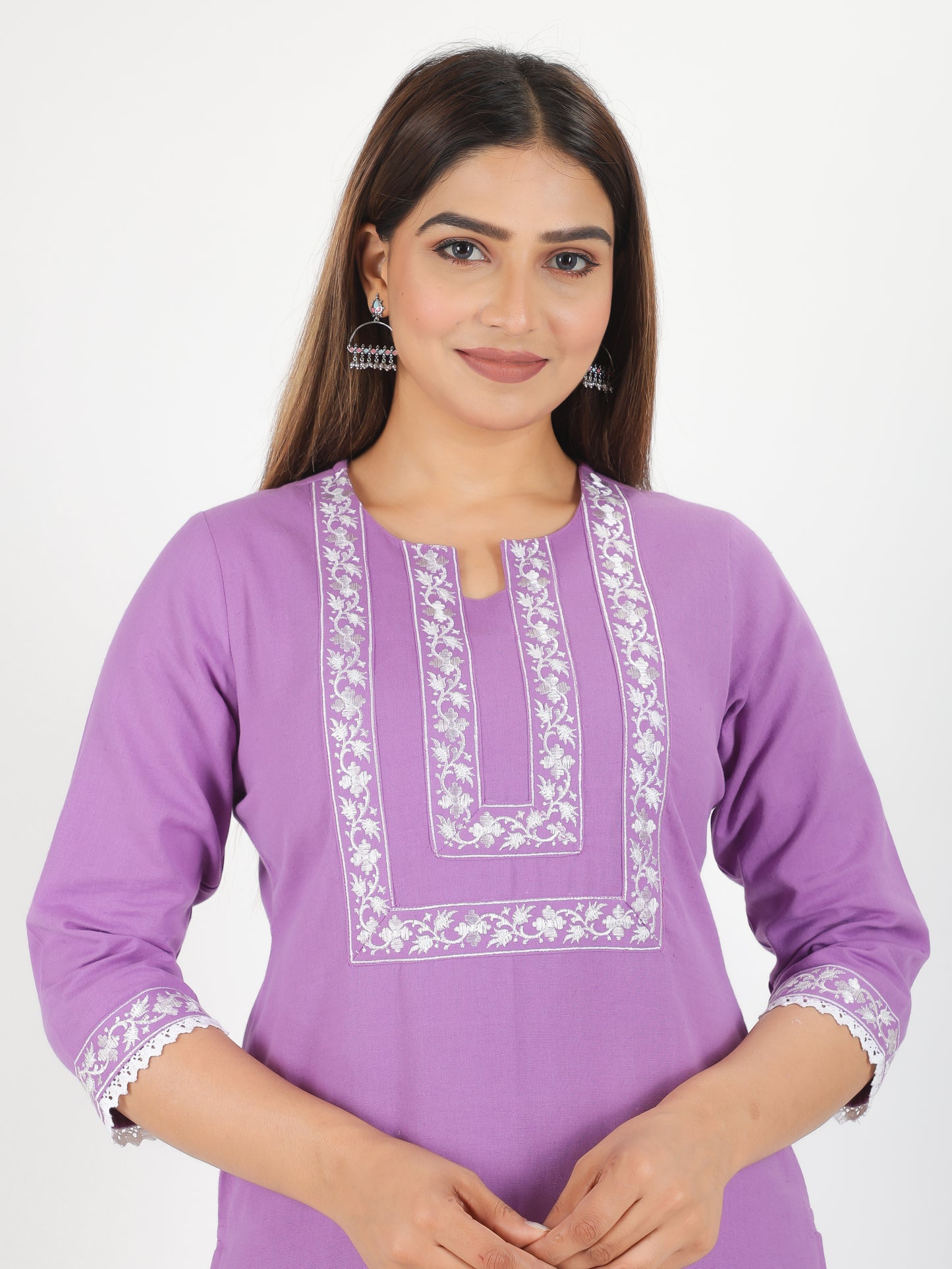 Linen Cotton Solid Embroidered Kurta