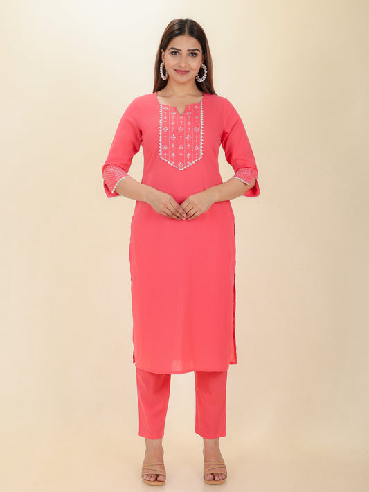 Soft Cotton Solid Straight Pink Kurta
