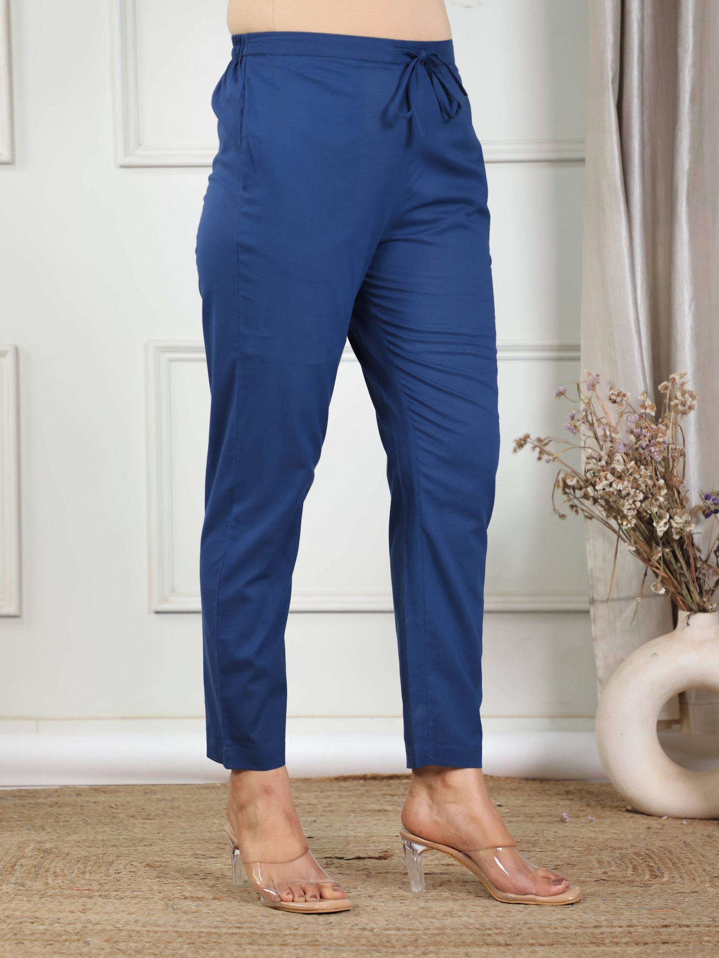 Soft Cotton Solid Indigo blue Tapered Trousers