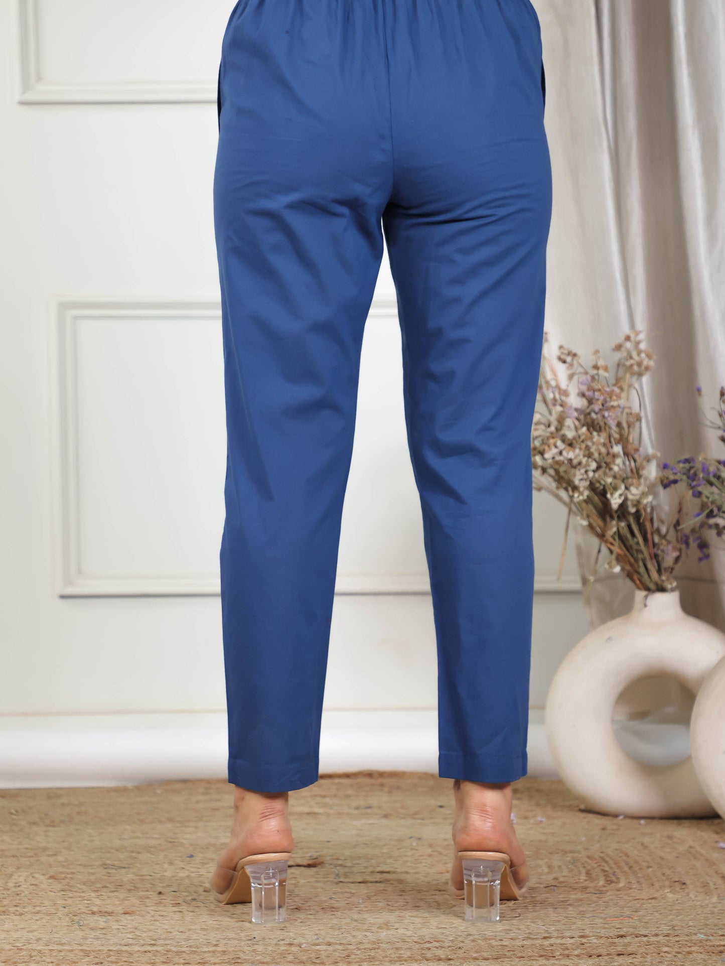 Soft Cotton Solid Indigo blue Tapered Trousers