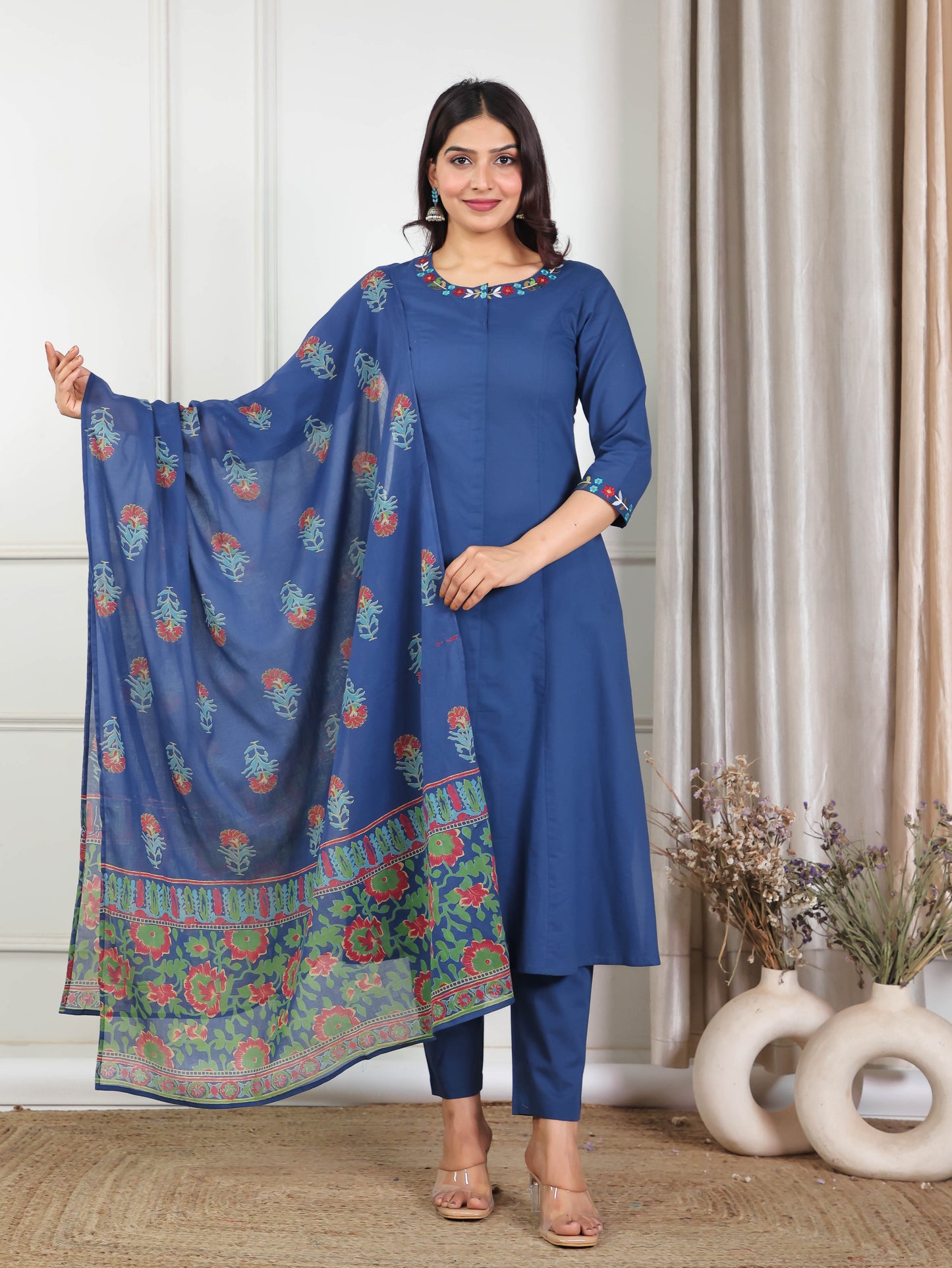 Soft Cotton Solid Flared Indigo blue Kurta