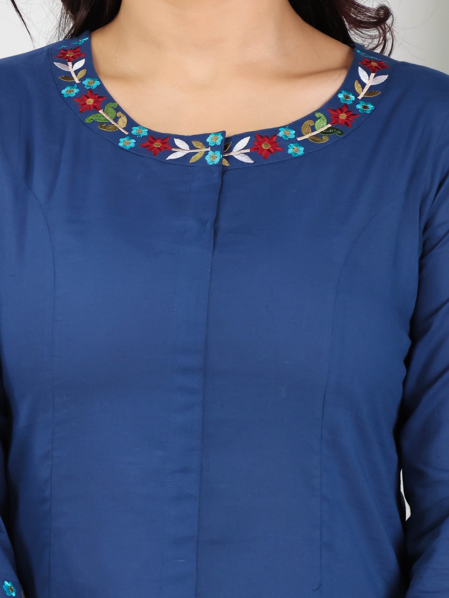 Soft Cotton Solid Flared Indigo blue Kurta