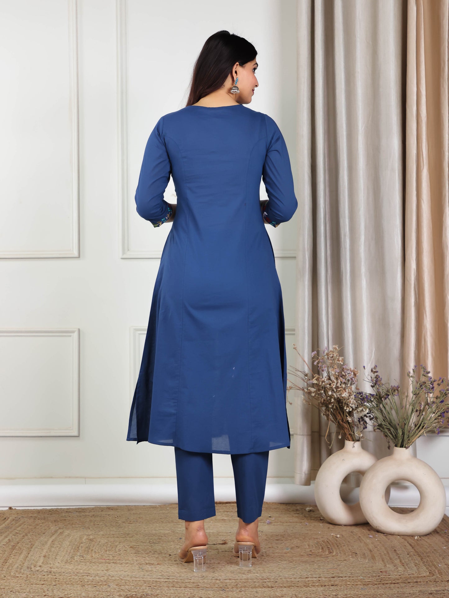 Soft Cotton Solid Flared Indigo blue Kurta