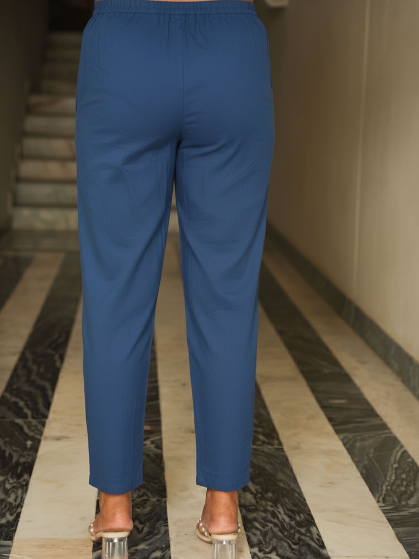 Soft Cotton Solid Indigo blue Tapered Trousers