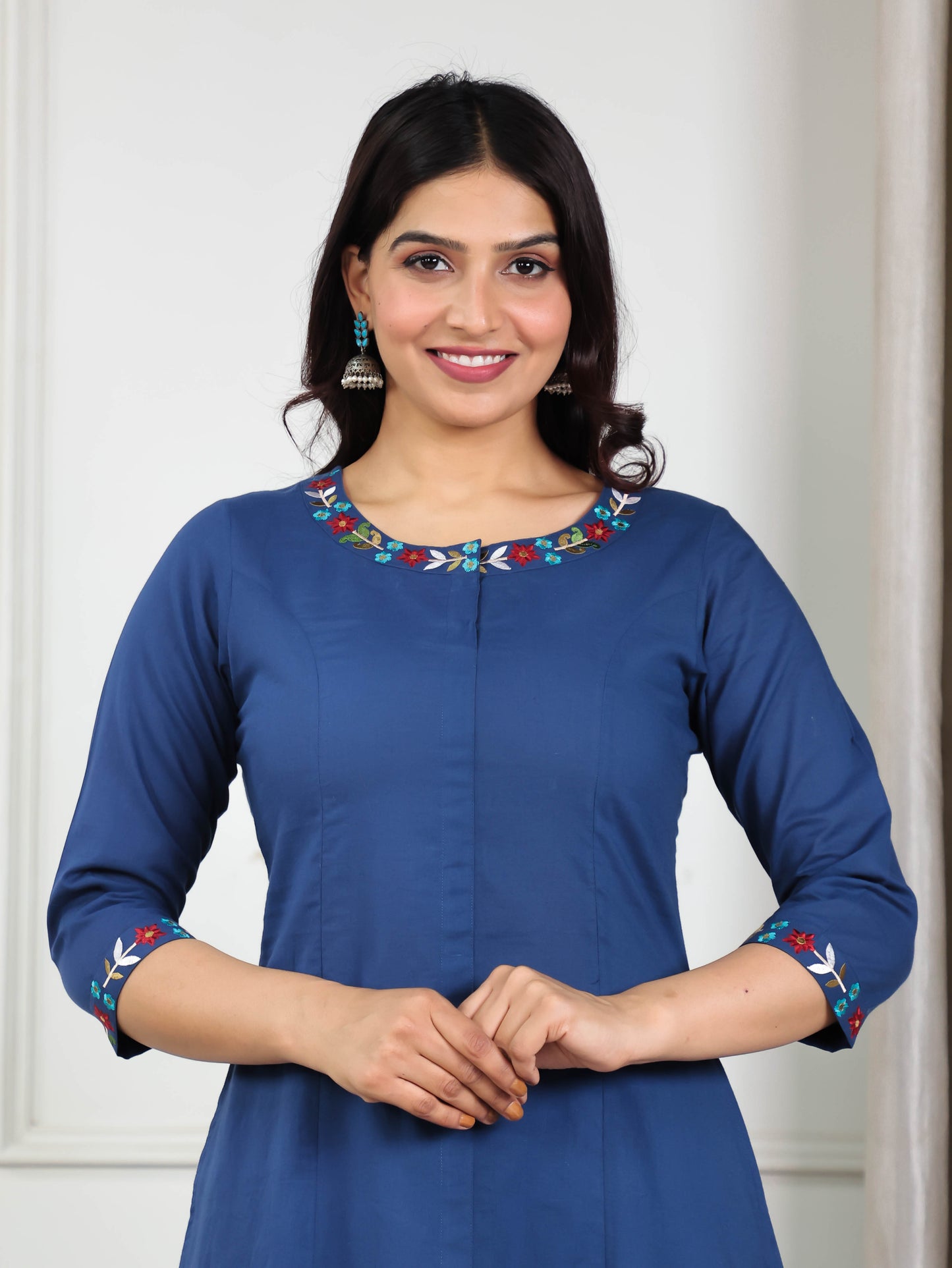 Soft Cotton Solid Flared Indigo blue Kurta