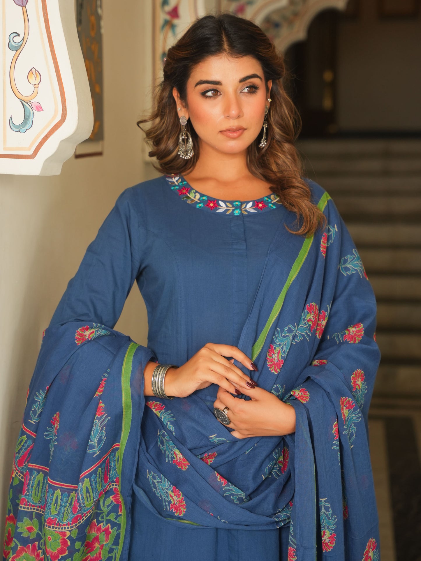 Soft Cotton Solid Flared Indigo blue Kurta
