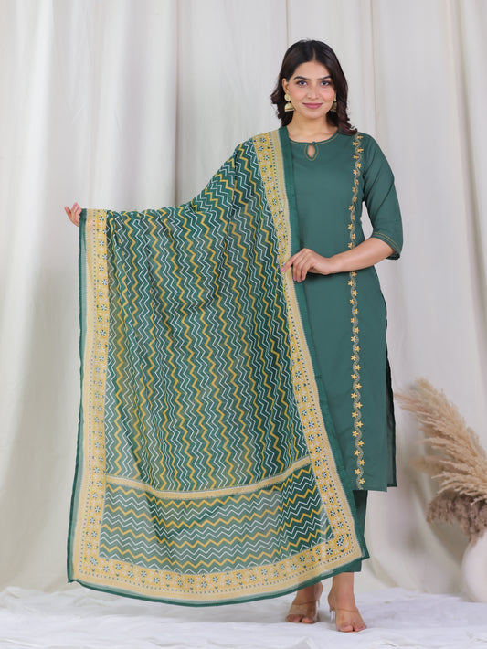 Cotton Voile Striped Green Dupatta