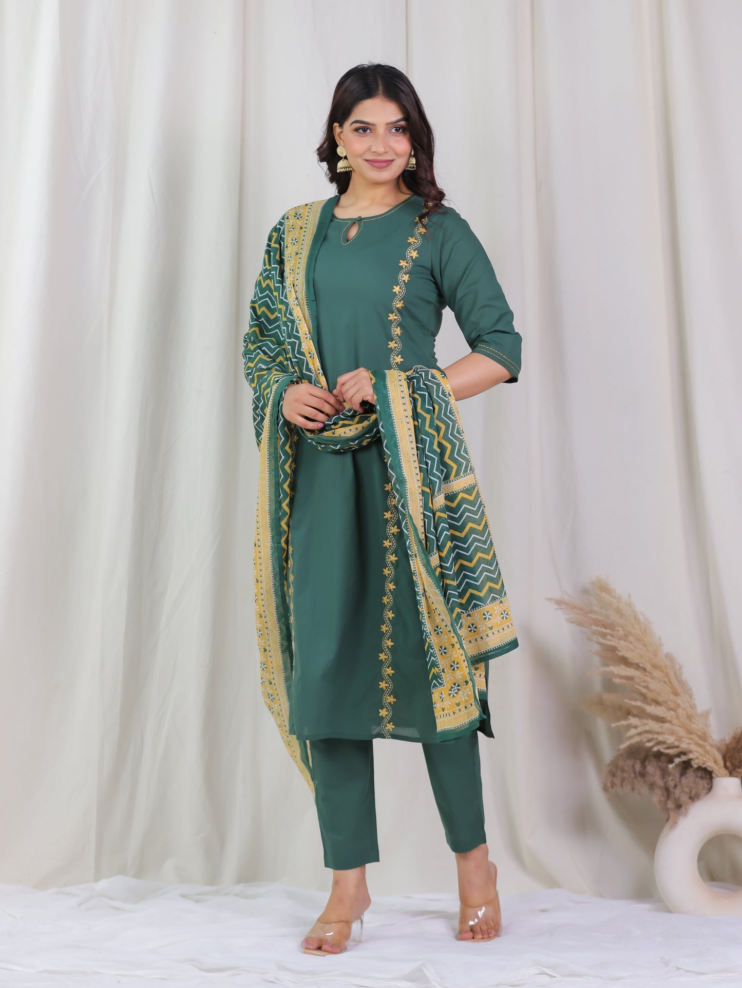 Cotton Voile Striped Green Dupatta