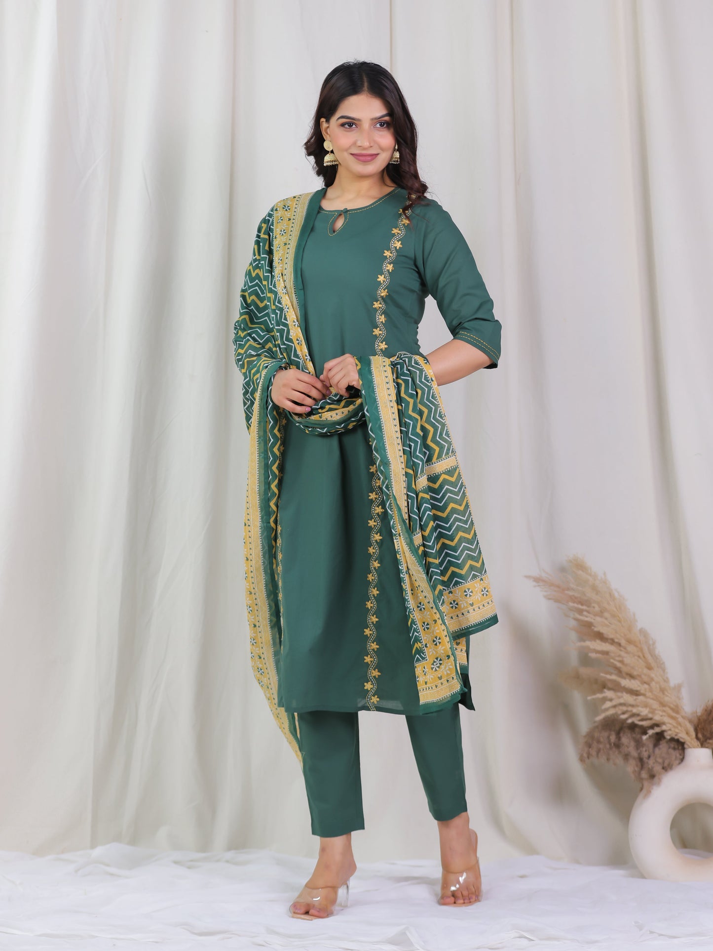 Cotton Voile Striped Green Dupatta