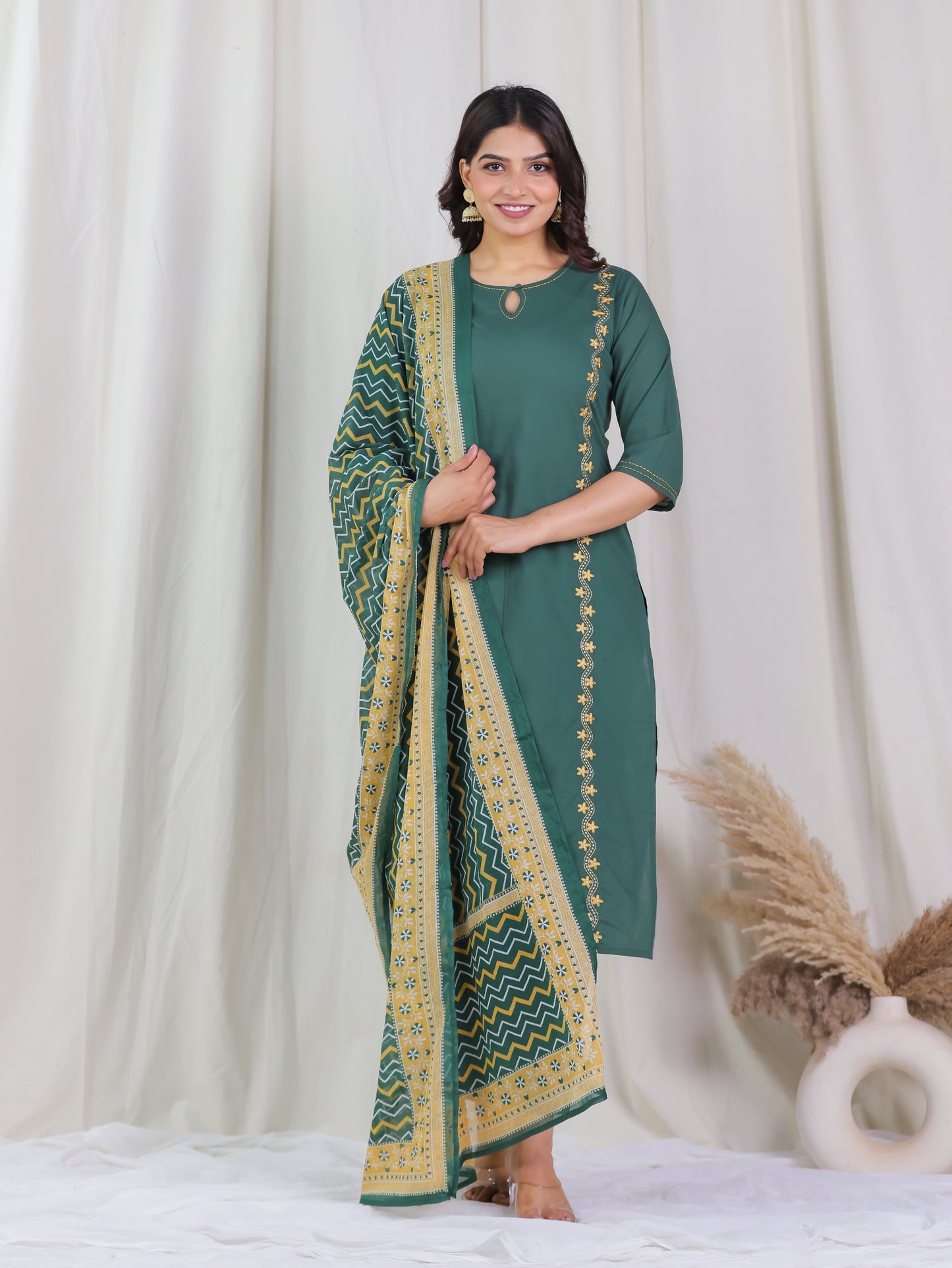 Cotton Voile Striped Green Dupatta