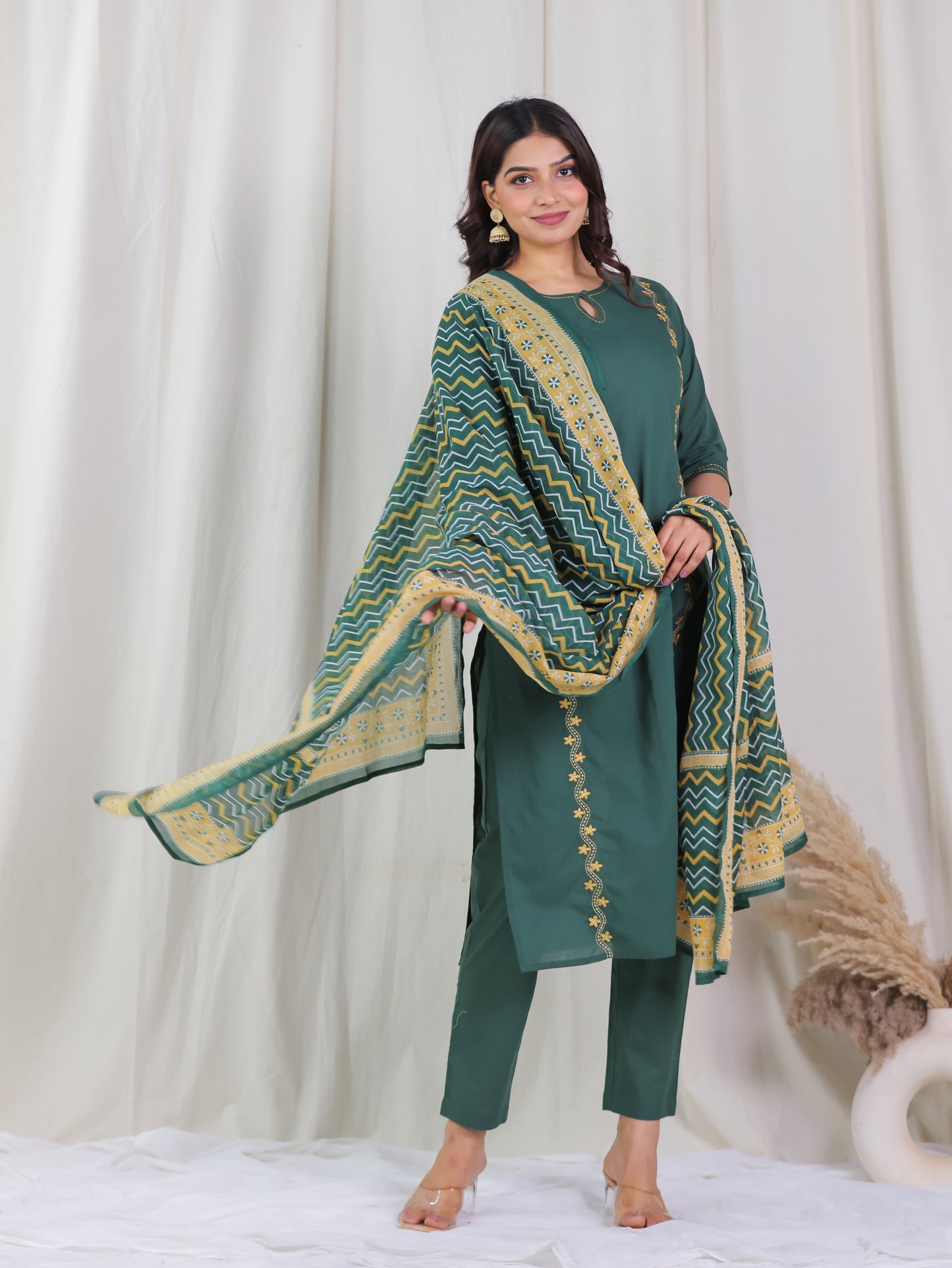Cotton Voile Striped Green Dupatta